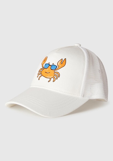  Erkek Çocuk Beyaz Önü Grafik Baskılı Arkası Fileli Ayarlanabilir Kep Şapka