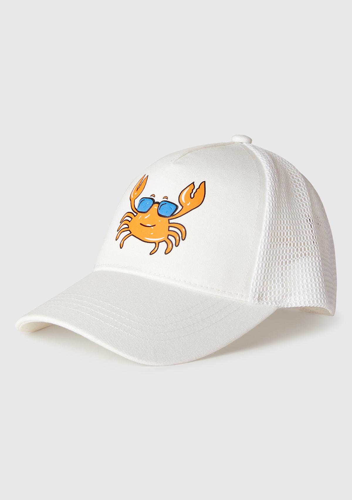  Erkek Çocuk Beyaz Önü Grafik Baskılı Arkası Fileli Ayarlanabilir Kep Şapka