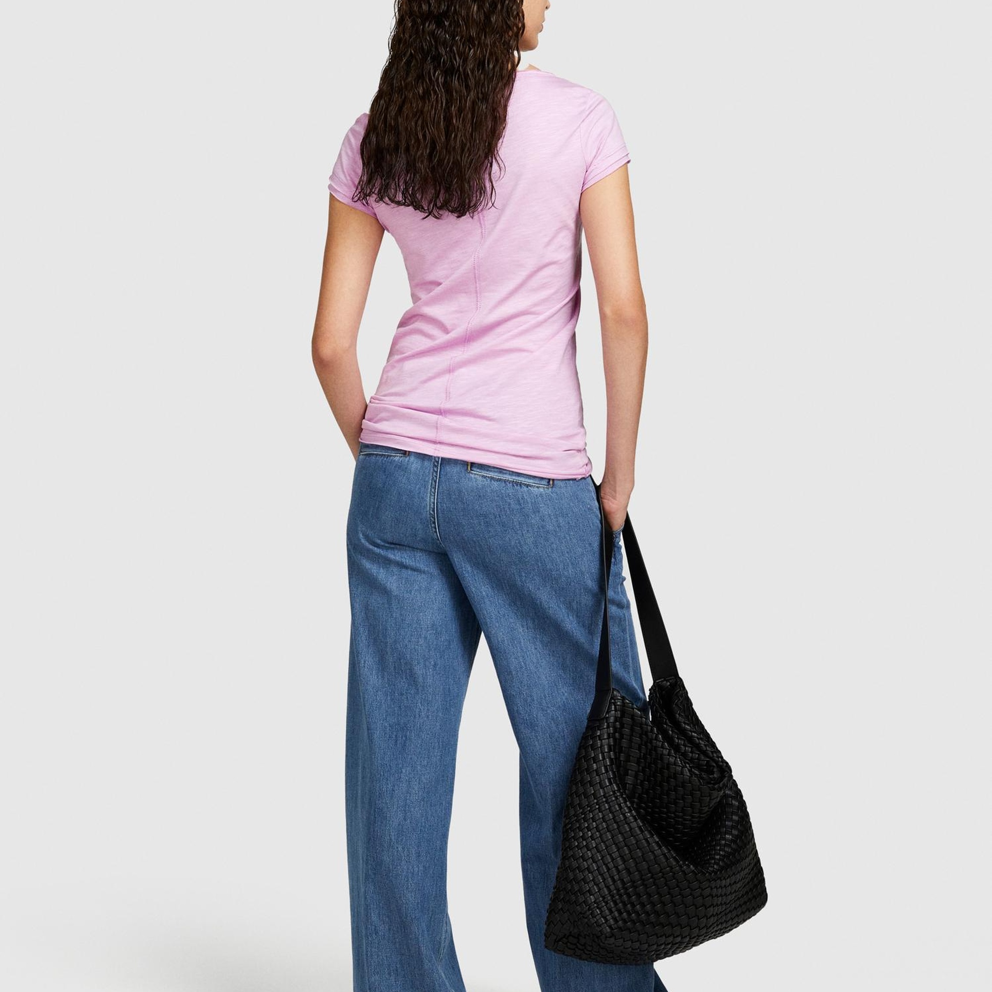 Kadın Lila Pamuk Modal Karışımlı V Yaka T-Shirt