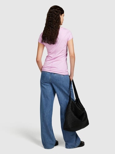  Kadın Lila Pamuk Modal Karışımlı V Yaka T-Shirt