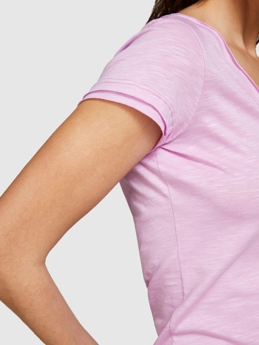  Kadın Lila Pamuk Modal Karışımlı V Yaka T-Shirt