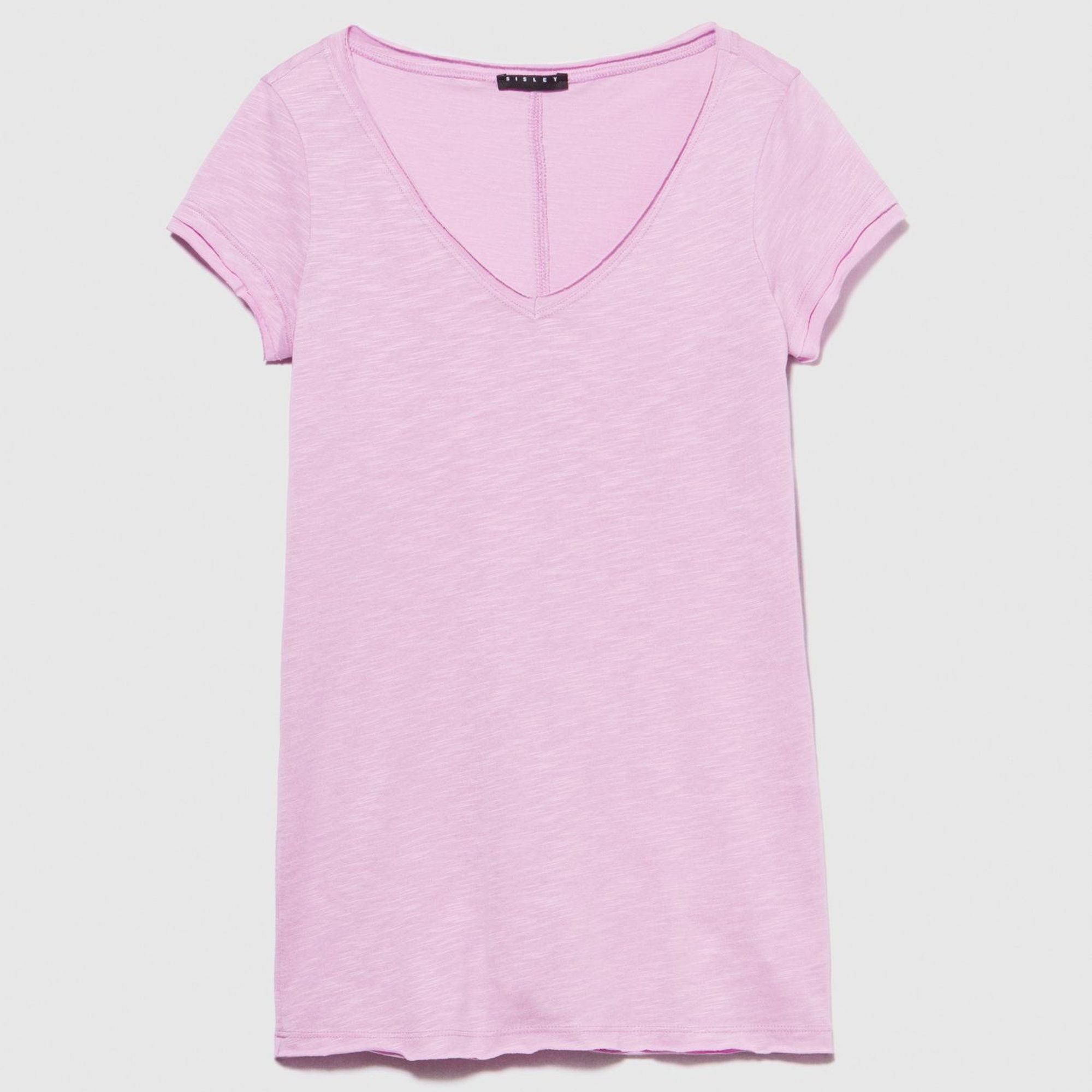 Kadın Lila Pamuk Modal Karışımlı V Yaka T-Shirt