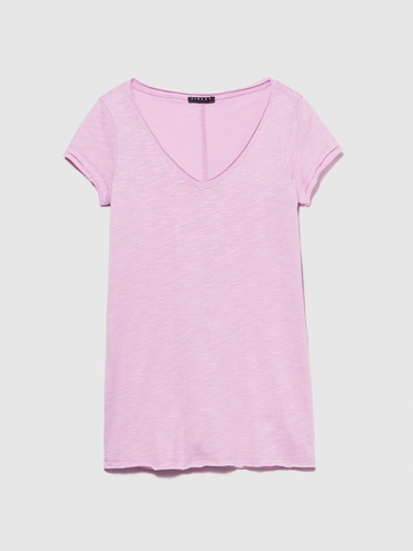  Kadın Lila Pamuk Modal Karışımlı V Yaka T-Shirt