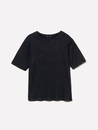  Kadın Siyah Viskoz Karışımlı Bisiklet Yaka Slim Fit T-Shirt