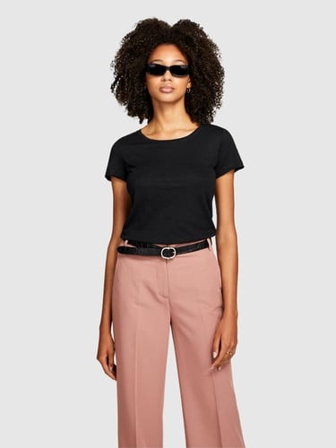  Kadın Siyah Modal Karışımlı Regular Fit T-Shirt