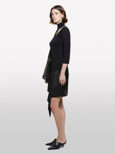  Kadın Gri Çizgili Viskoz ve Pamuk Karışımlı Çizgi Detaylı Truvakar Kol Kazak