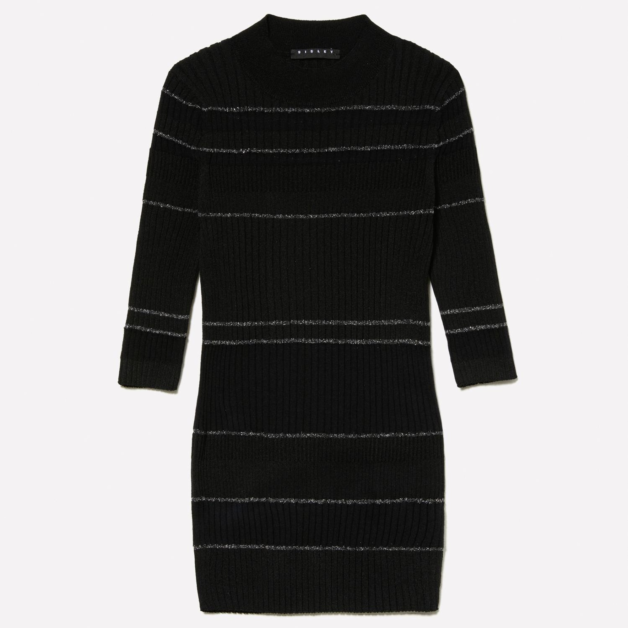 Kadın Gri Çizgili Viskoz ve Pamuk Karışımlı Çizgi Detaylı Truvakar Kol Kazak