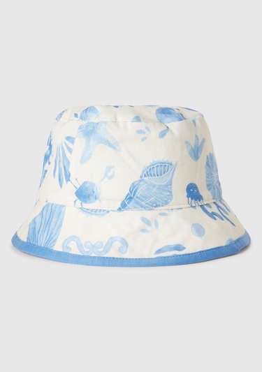  Erkek Çocuk Beyaz Desenli Önü Logo Detaylı Çift Taraflı Bucket Şapka
