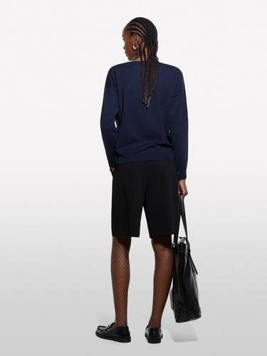  Kadın Lacivert Viskoz Karışımlı Normal Kesim Düz Kayık Yaka Kazak