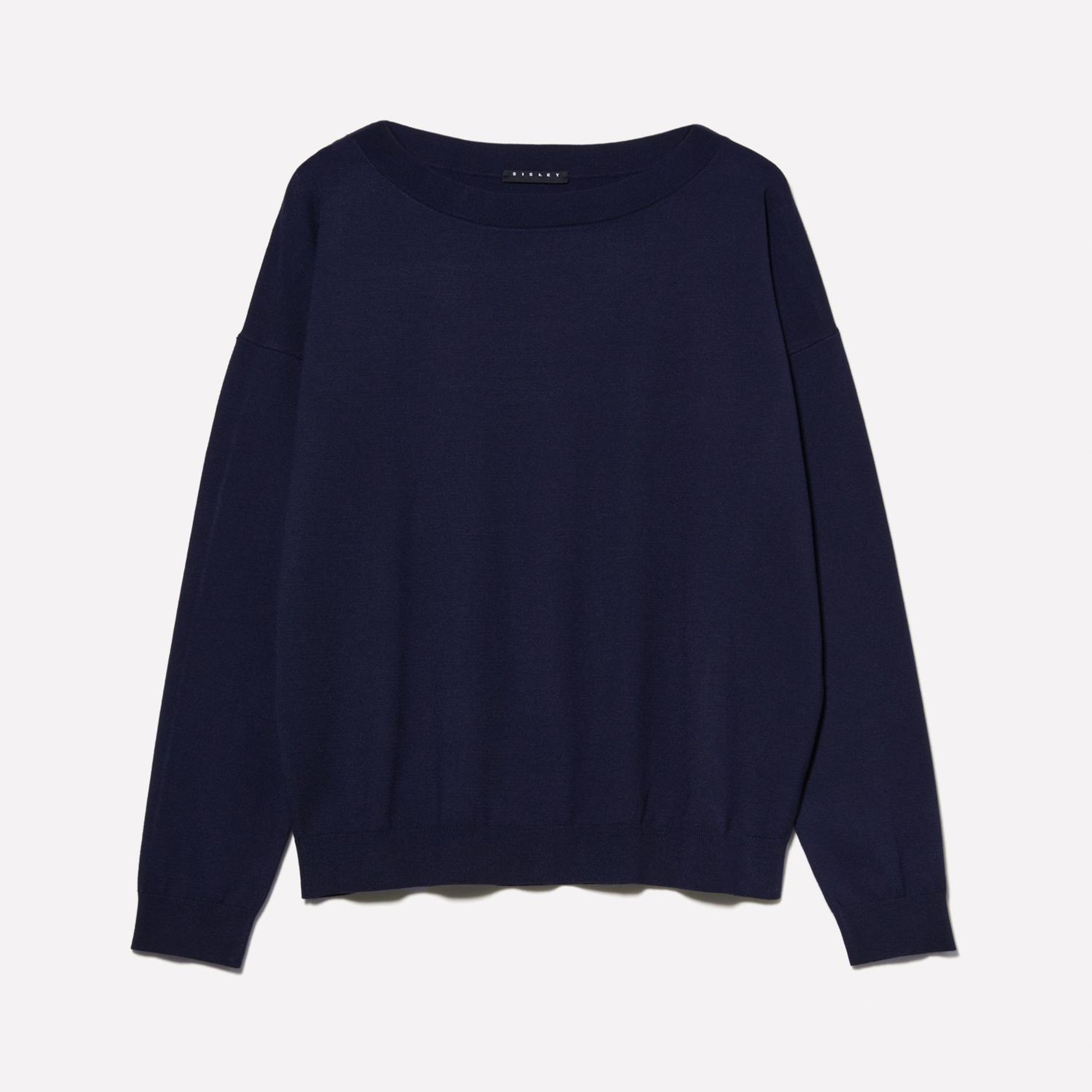 Kadın Lacivert Viskoz Karışımlı Normal Kesim Düz Kayık Yaka Kazak