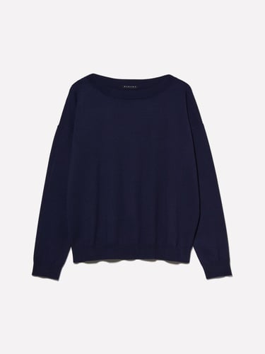  Kadın Lacivert Viskoz Karışımlı Normal Kesim Düz Kayık Yaka Kazak