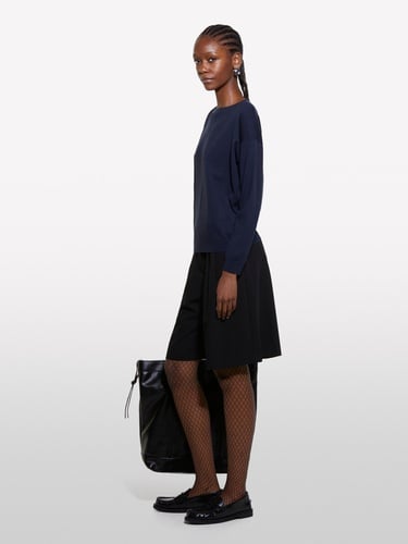  Kadın Lacivert Viskoz Karışımlı Normal Kesim Düz Kayık Yaka Kazak