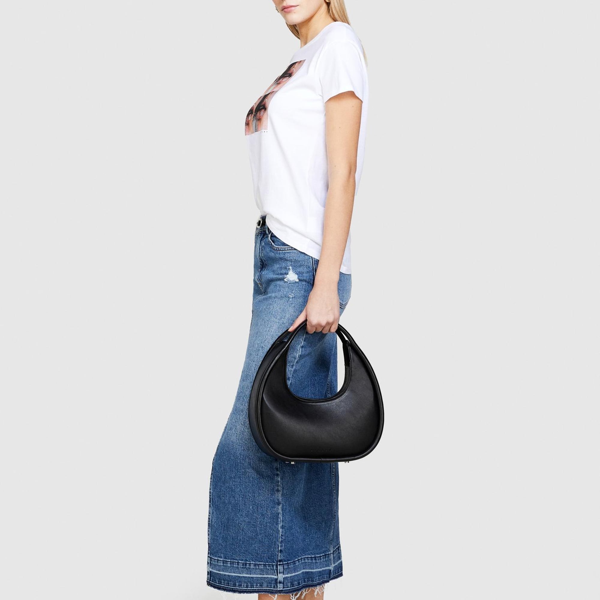 Kadın Beyaz %100 Pamuk Fotoğraf Baskılı Geniş Yaka T-Shirt