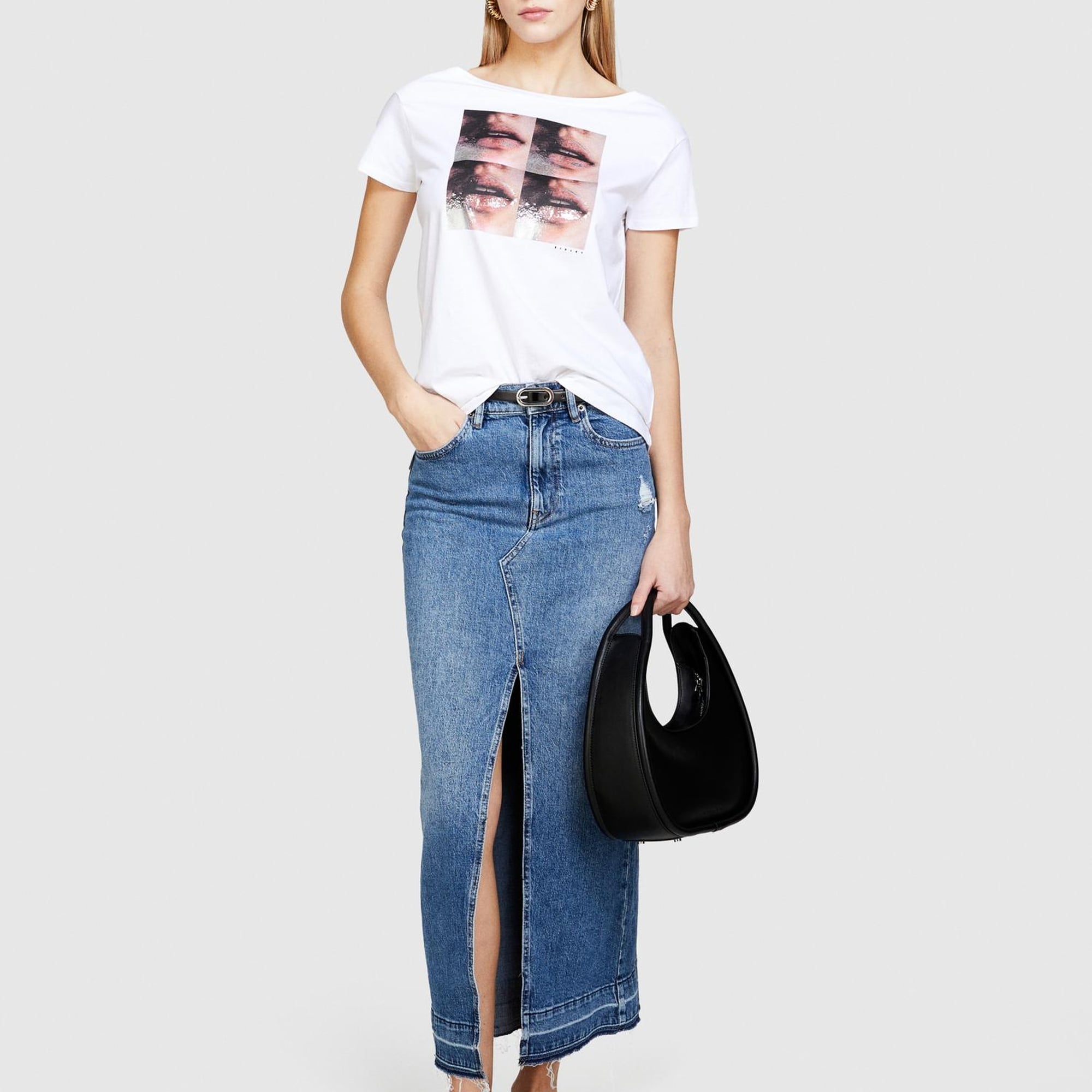 Kadın Beyaz %100 Pamuk Fotoğraf Baskılı Geniş Yaka T-Shirt