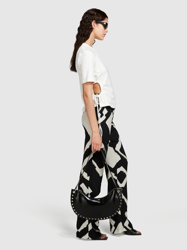  Kadın Beyaz Streç Pamuklu Yanları Büzgülü Bisiklet Yaka T-Shirt