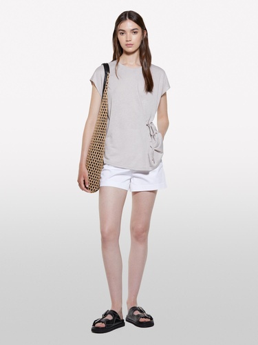  Kadın Gri Viskoz Karışımlı Önü Bağlama Detaylı Regular Fit T-Shirt