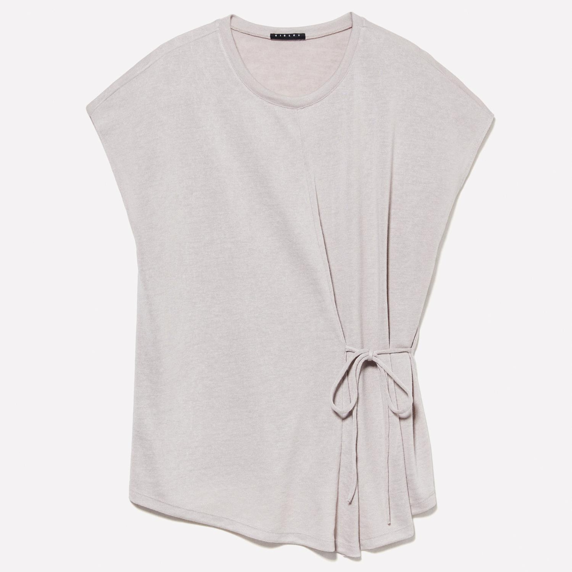 Kadın Gri Viskoz Karışımlı Önü Bağlama Detaylı Regular Fit T-Shirt