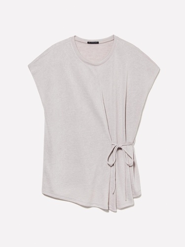  Kadın Gri Viskoz Karışımlı Önü Bağlama Detaylı Regular Fit T-Shirt