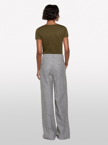  Kadın Koyu Haki Pamuk Modal Karışımlı Bisiklet Yaka T-Shirt