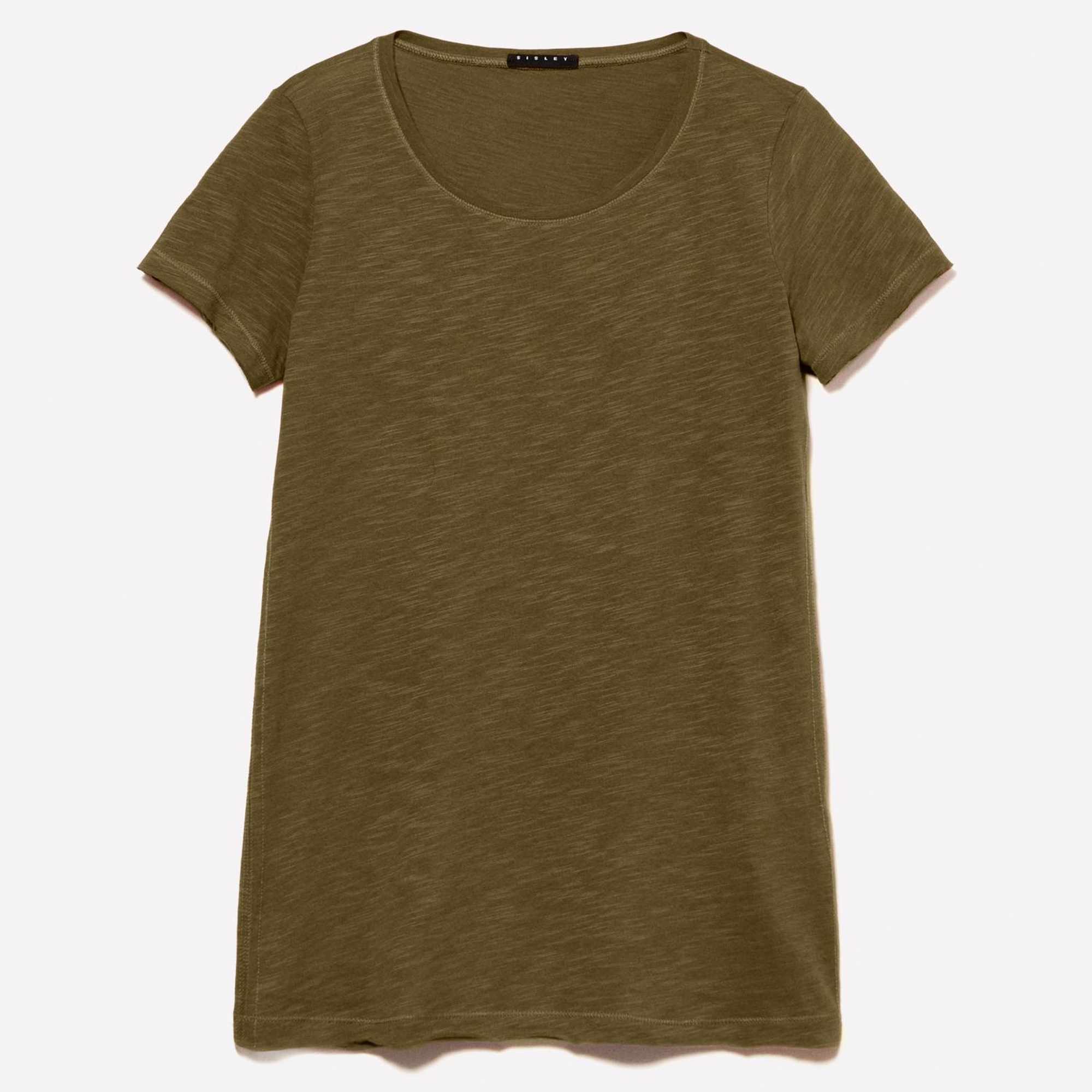 Kadın Koyu Haki Pamuk Modal Karışımlı Bisiklet Yaka T-Shirt