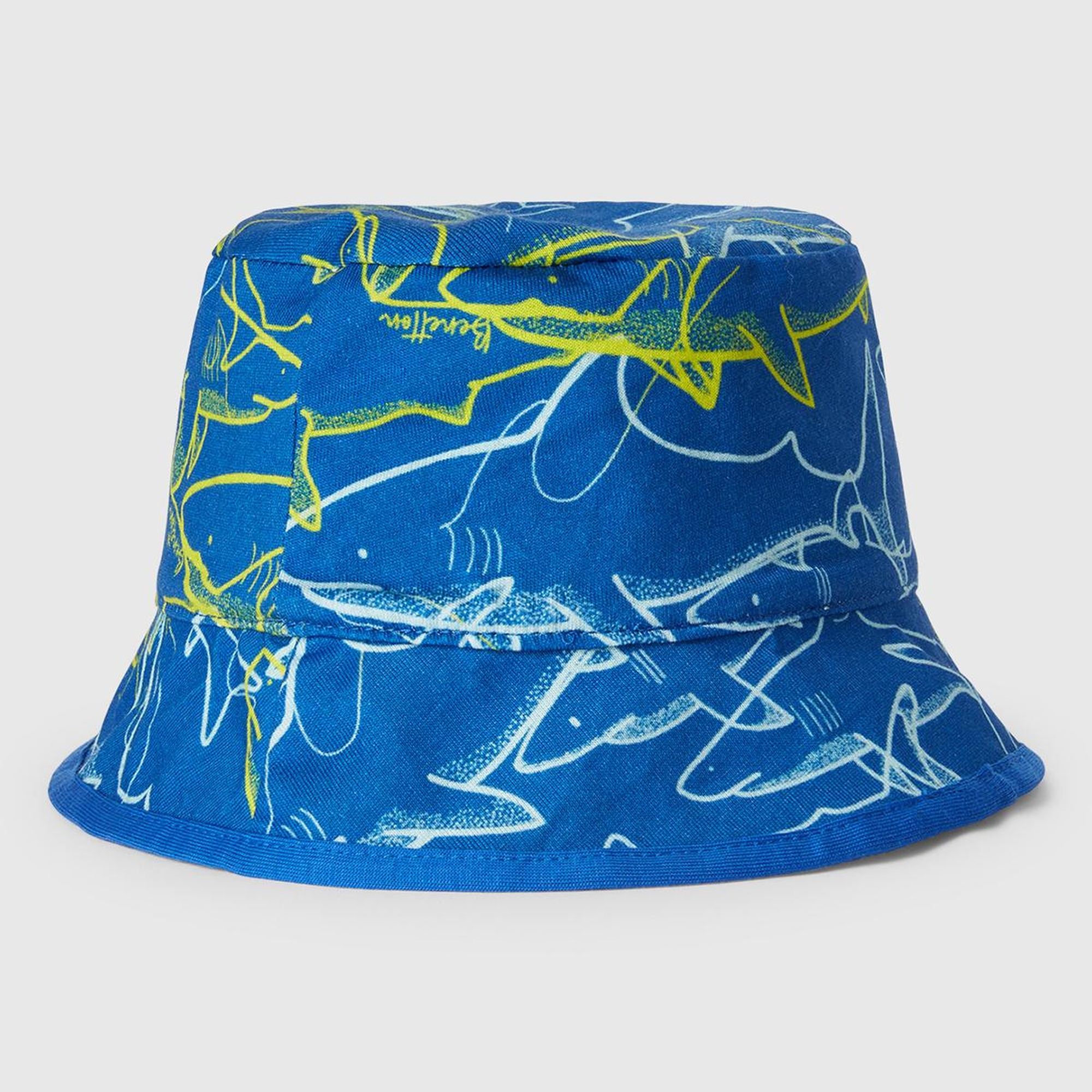 Erkek Çocuk Sarı Desenli Önü Logo Detaylı Çift Taraflı Bucket Şapka