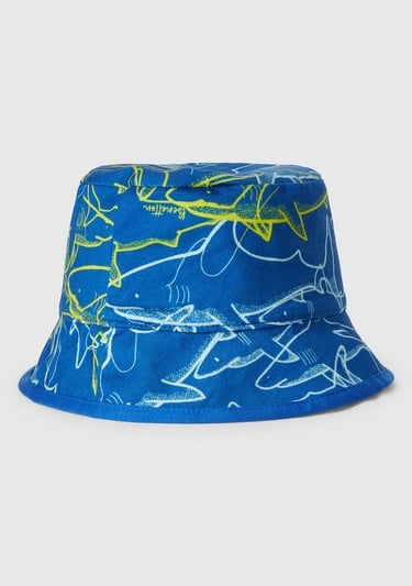  Erkek Çocuk Sarı Desenli Önü Logo Detaylı Çift Taraflı Bucket Şapka