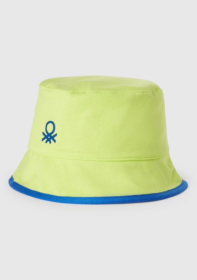  Erkek Çocuk Sarı Desenli Önü Logo Detaylı Çift Taraflı Bucket Şapka