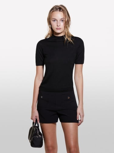  Kadın Siyah Yün Karışımlı Yarım Kollu Balıkçı Yaka Kazak