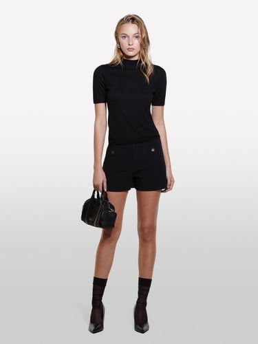  Kadın Siyah Yün Karışımlı Yarım Kollu Balıkçı Yaka Kazak