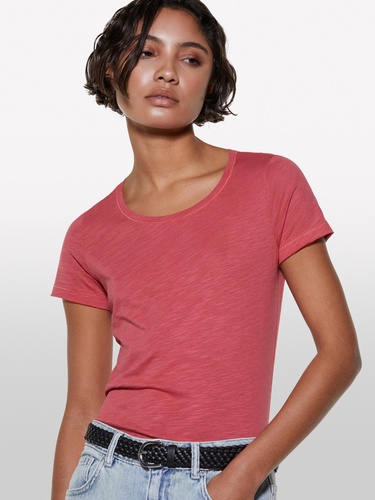  Kadın Koyu Pembe Pamuk Modal Karışımlı Bisiklet Yaka T-Shirt