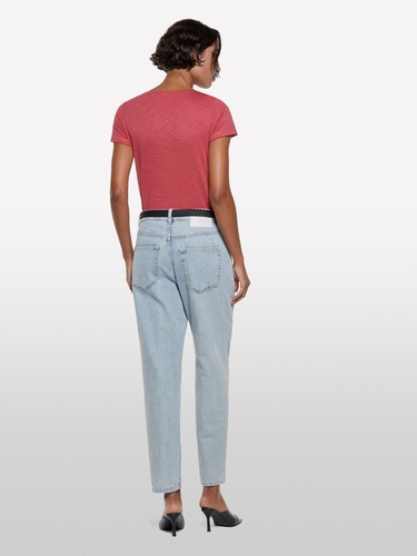  Kadın Koyu Pembe Pamuk Modal Karışımlı Bisiklet Yaka T-Shirt