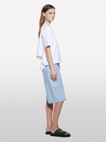  Kadın Beyaz %100 Pamuk Arkası Bağcıklı Bisiklet Yaka Regular Fit T-Shirt