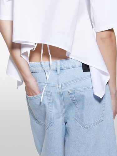  Kadın Beyaz %100 Pamuk Arkası Bağcıklı Bisiklet Yaka Regular Fit T-Shirt