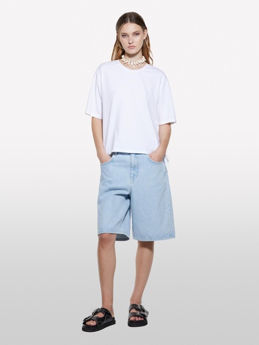  Kadın Beyaz %100 Pamuk Arkası Bağcıklı Bisiklet Yaka Regular Fit T-Shirt