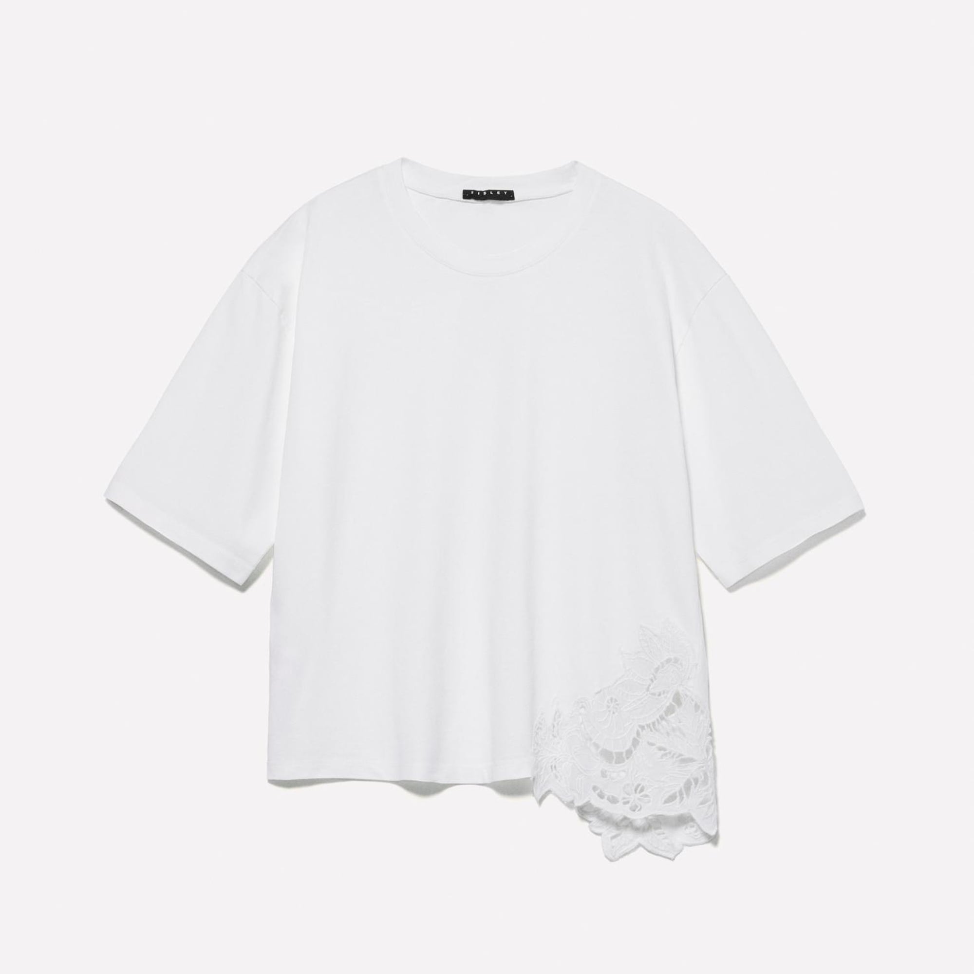 Kadın Kırık Beyaz %100 Pamuk Nakış Detaylı Bisiklet Yaka Regular Fit T-Shirt