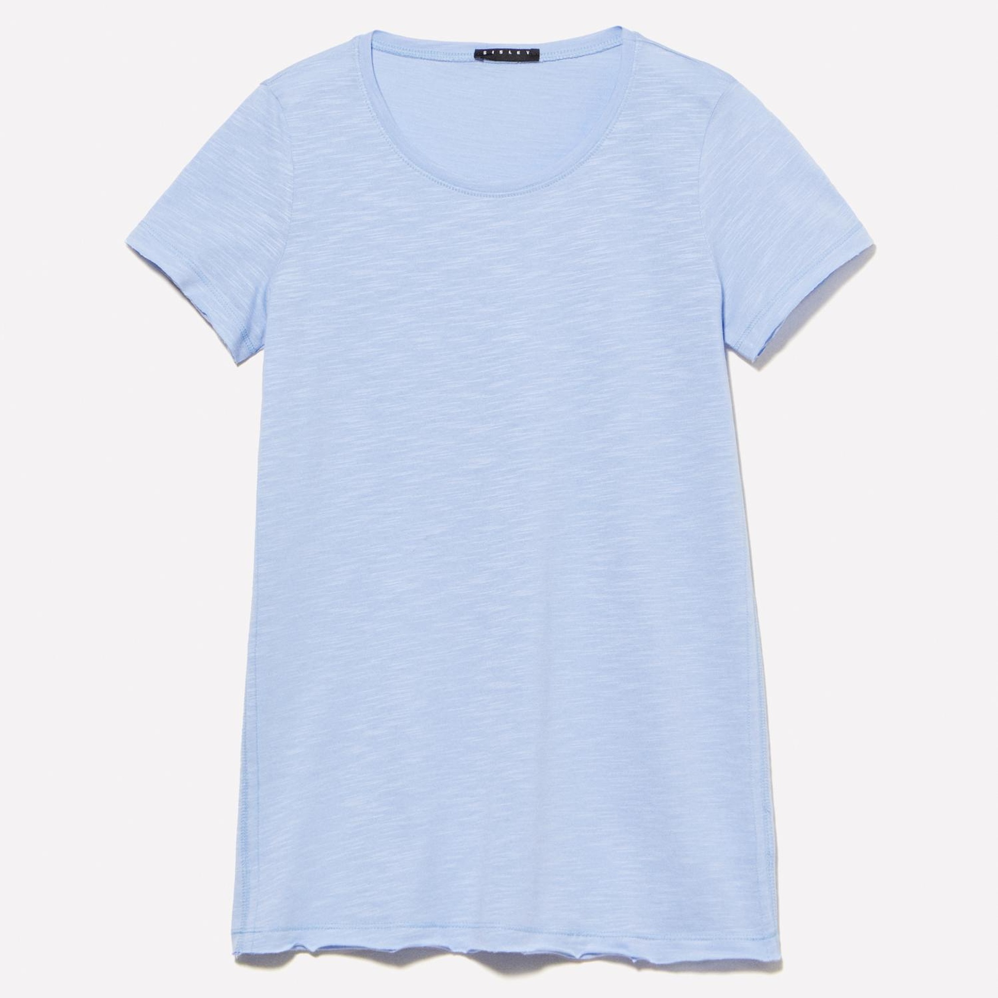 Kadın Açık Mavi Pamuk Modal Karışımlı Bisiklet Yaka T-Shirt