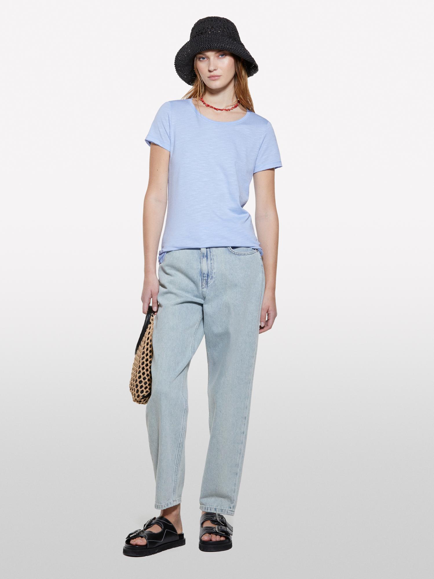  Kadın Açık Mavi Pamuk Modal Karışımlı Bisiklet Yaka T-Shirt