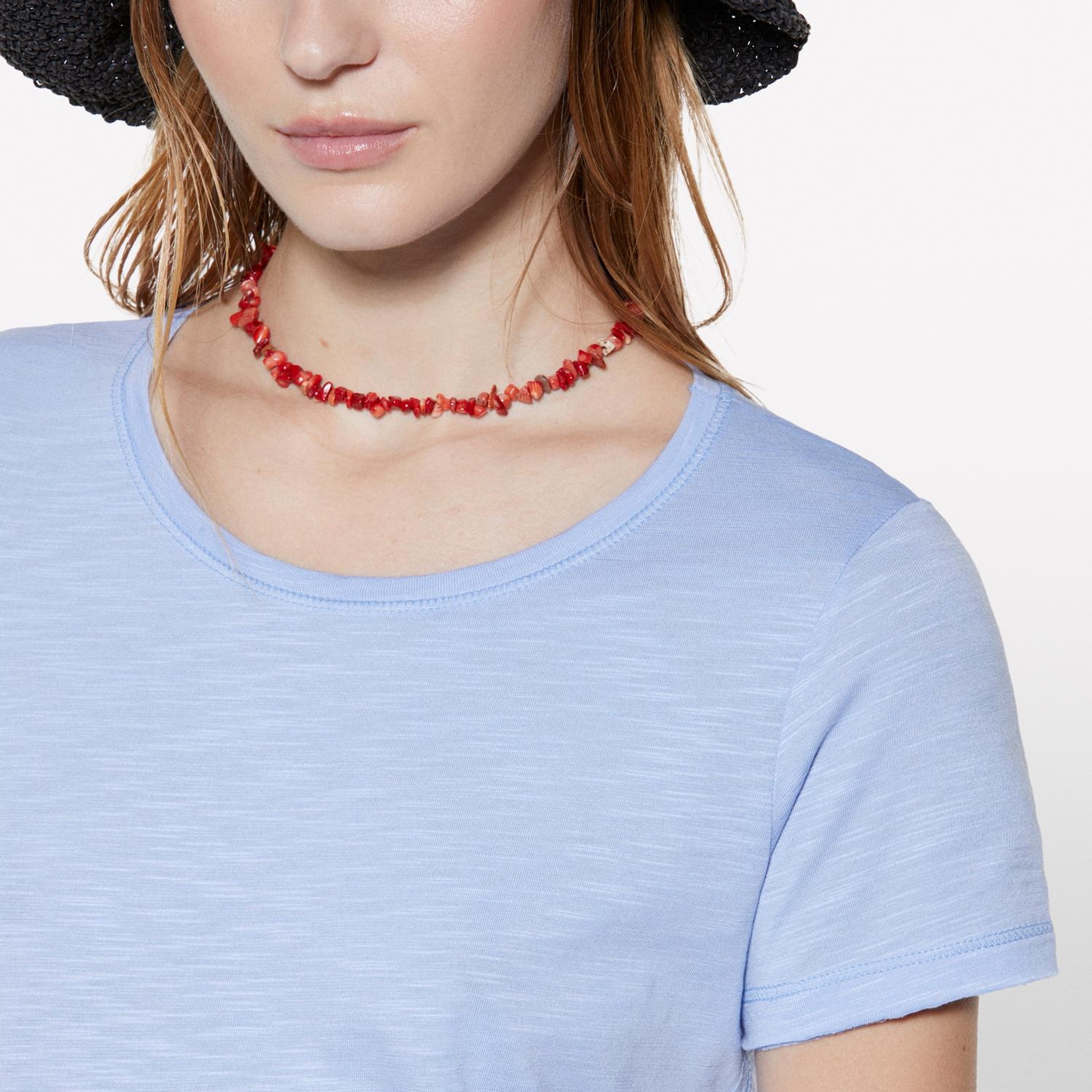 Kadın Açık Mavi Pamuk Modal Karışımlı Bisiklet Yaka T-Shirt