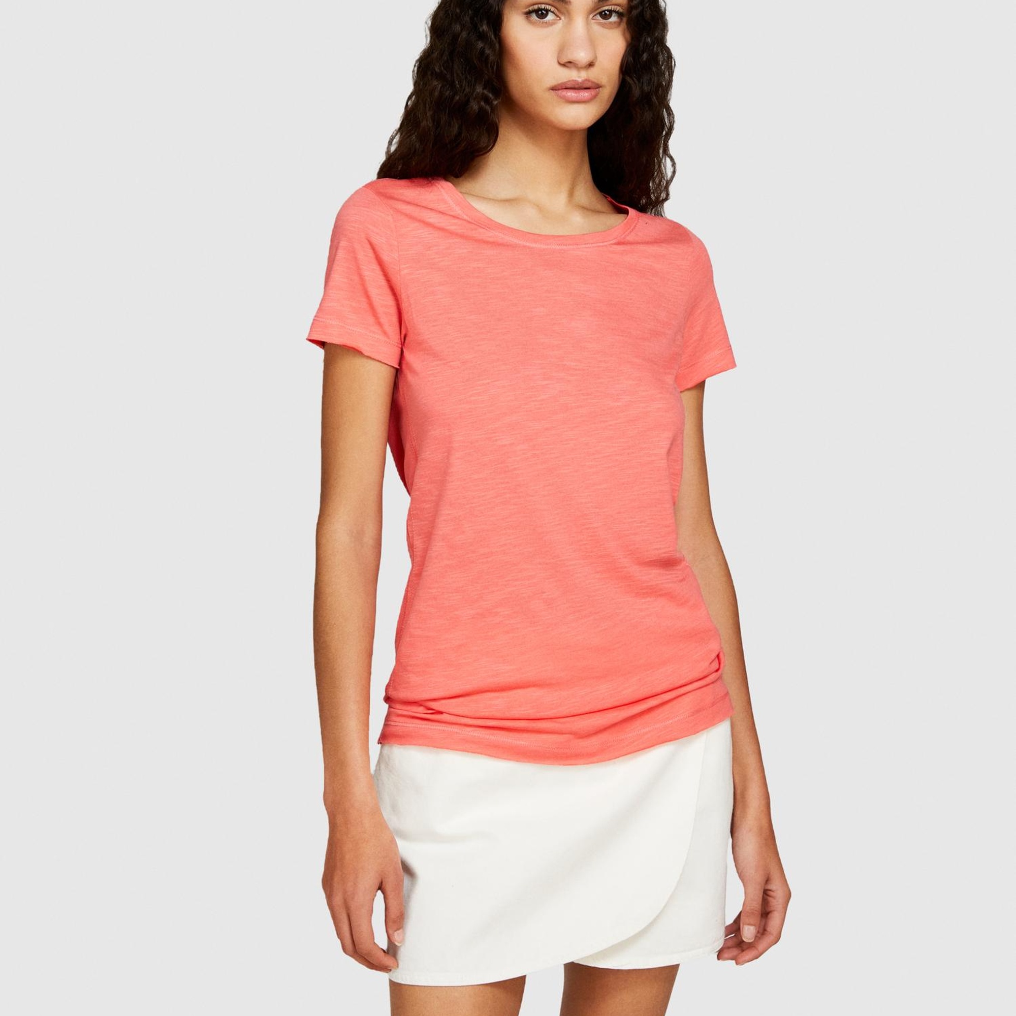 Kadın Mercan Pamuk Modal Karışımlı Bisiklet Yaka T-Shirt