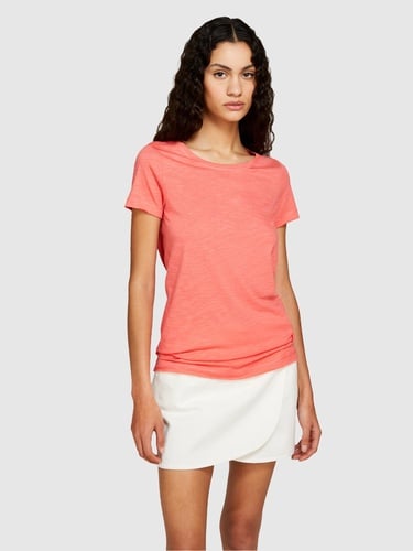  Kadın Mercan Pamuk Modal Karışımlı Bisiklet Yaka T-Shirt