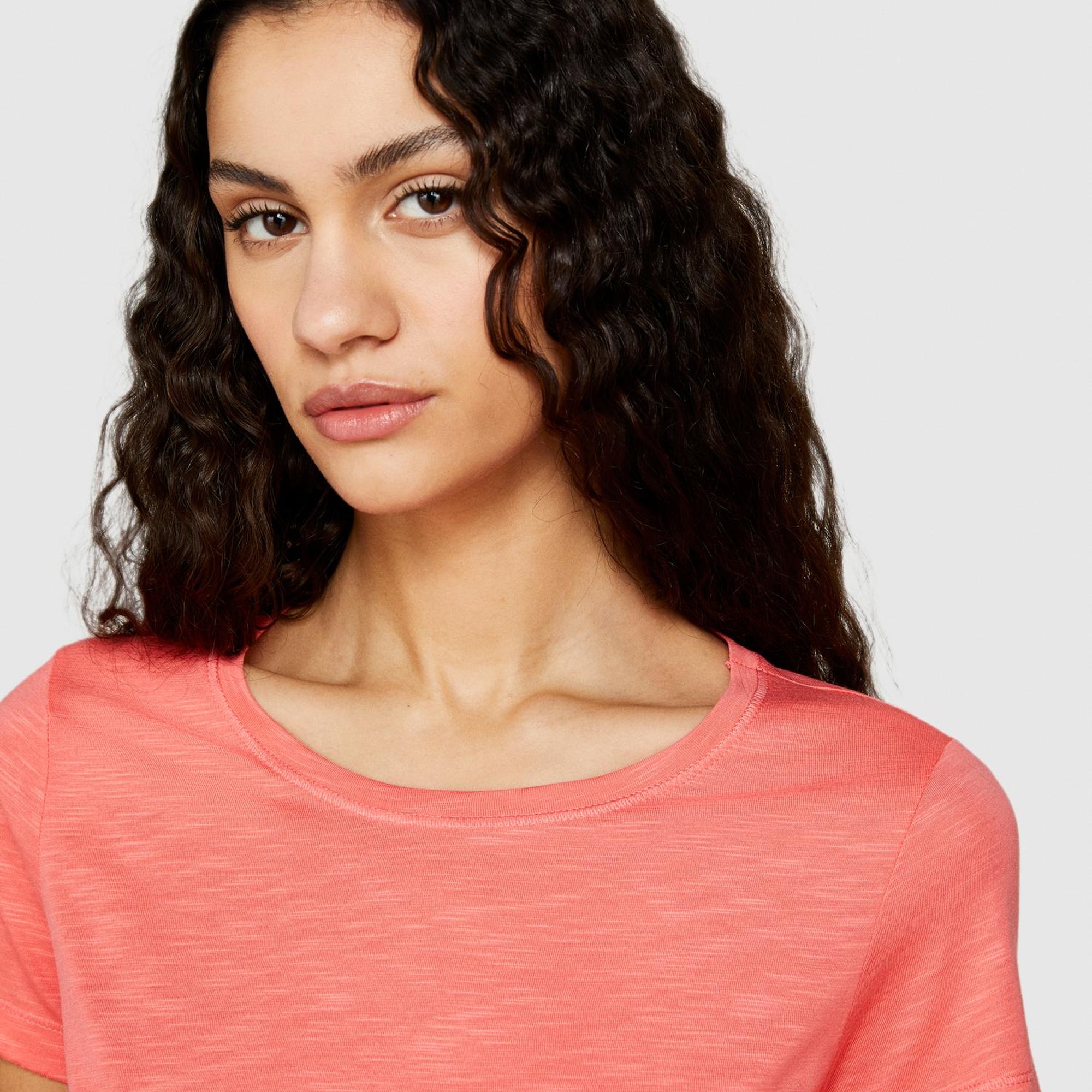 Kadın Mercan Pamuk Modal Karışımlı Bisiklet Yaka T-Shirt