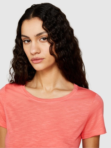  Kadın Mercan Pamuk Modal Karışımlı Bisiklet Yaka T-Shirt