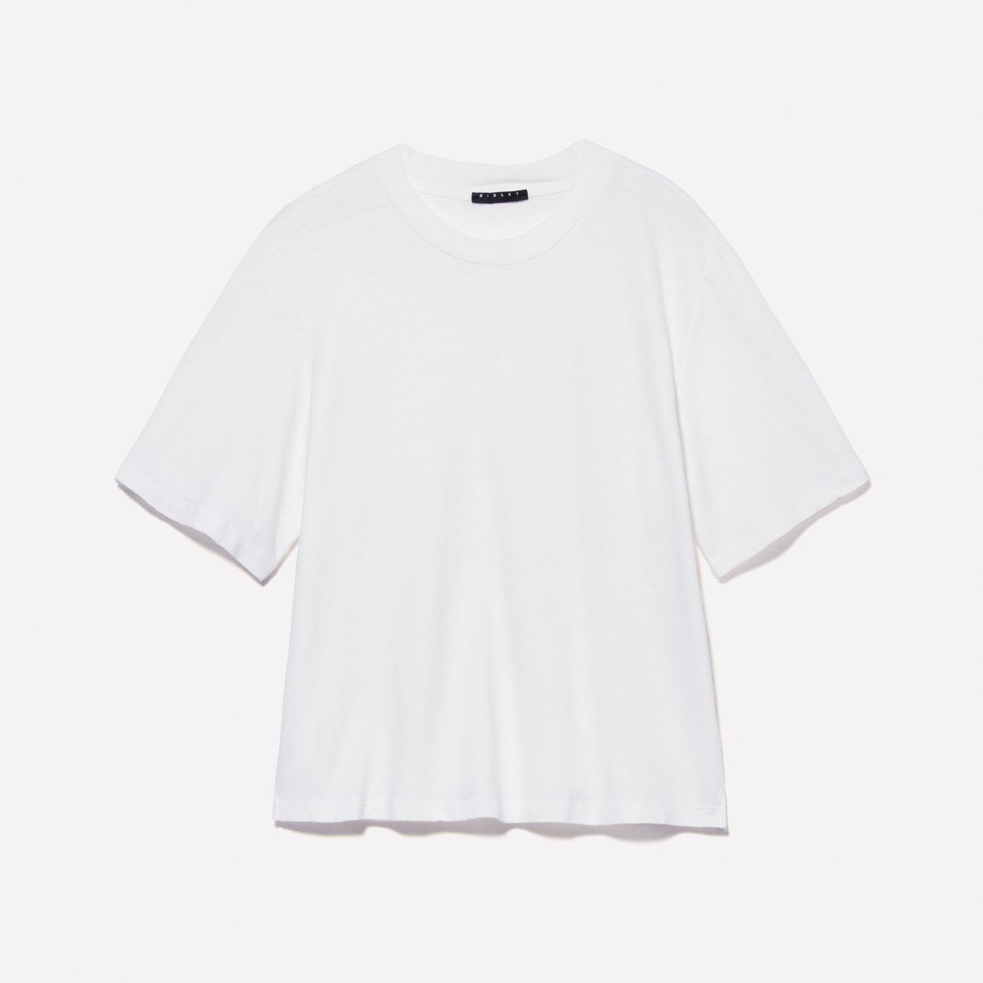 Kadın Kırık Beyaz Keten Karışımlı Bisiklet Yaka T-Shirt