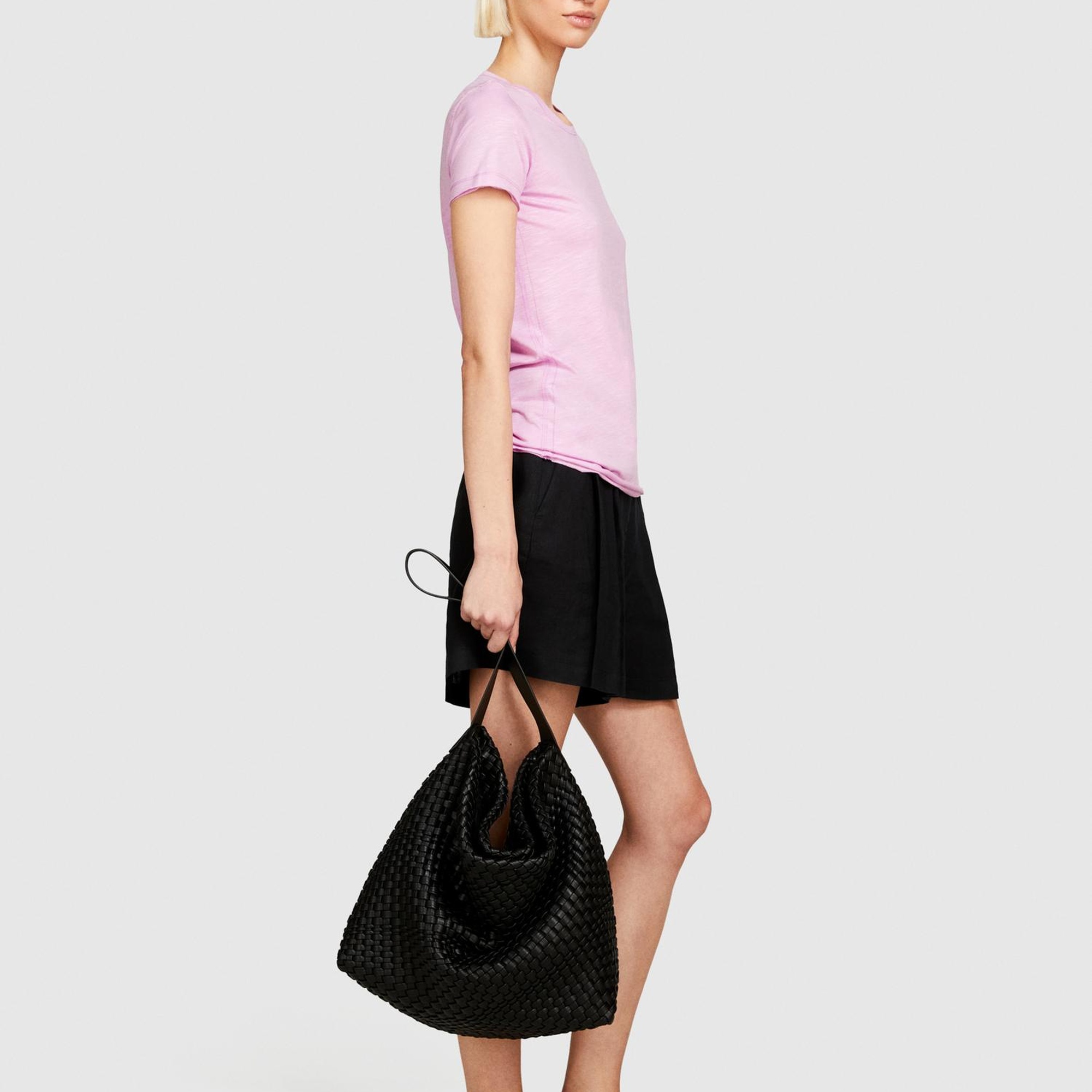 Kadın Lila Pamuk Modal Karışımlı Bisiklet Yaka T-Shirt