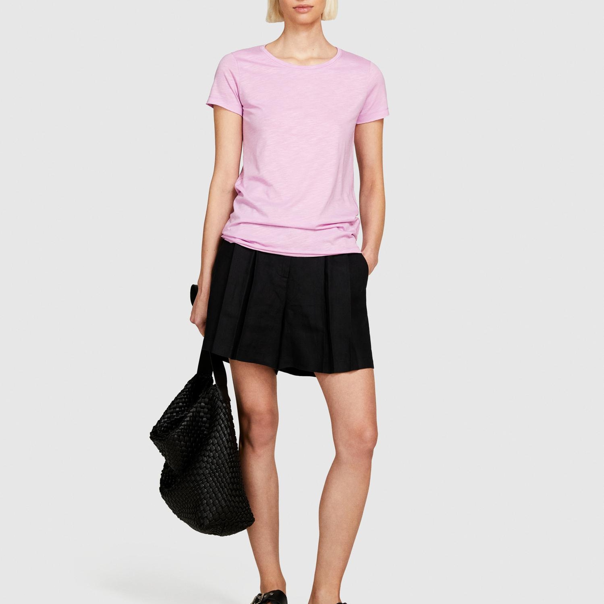 Kadın Lila Pamuk Modal Karışımlı Bisiklet Yaka T-Shirt