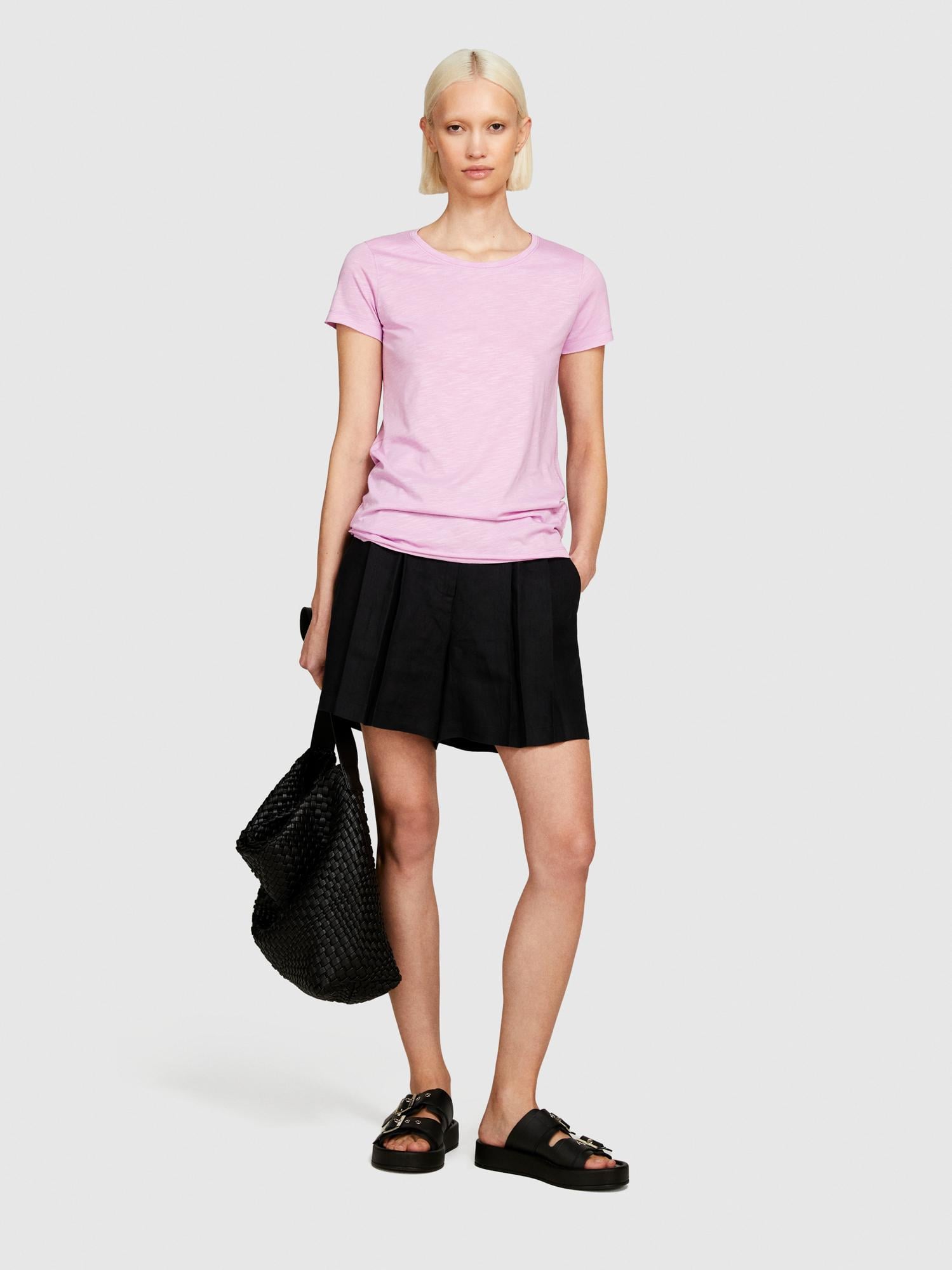  Kadın Lila Pamuk Modal Karışımlı Bisiklet Yaka T-Shirt