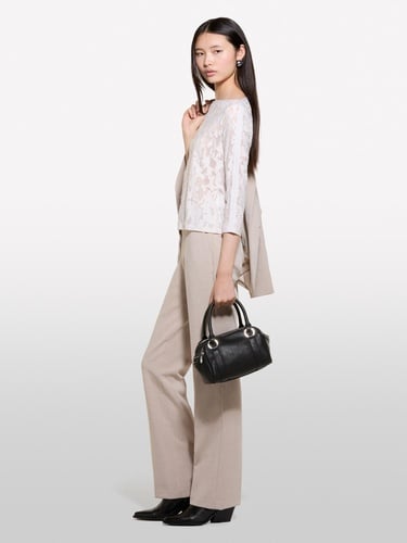  Kadın Bej Kayık Yaka Truvakar Kol T-Shirt