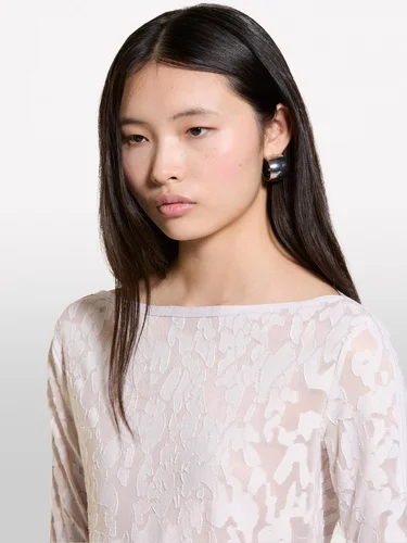  Kadın Bej Kayık Yaka Truvakar Kol T-Shirt