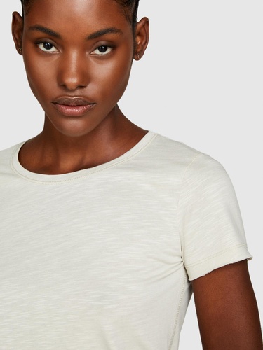  Kadın Bej Pamuk Modal Karışımlı Bisiklet Yaka T-Shirt