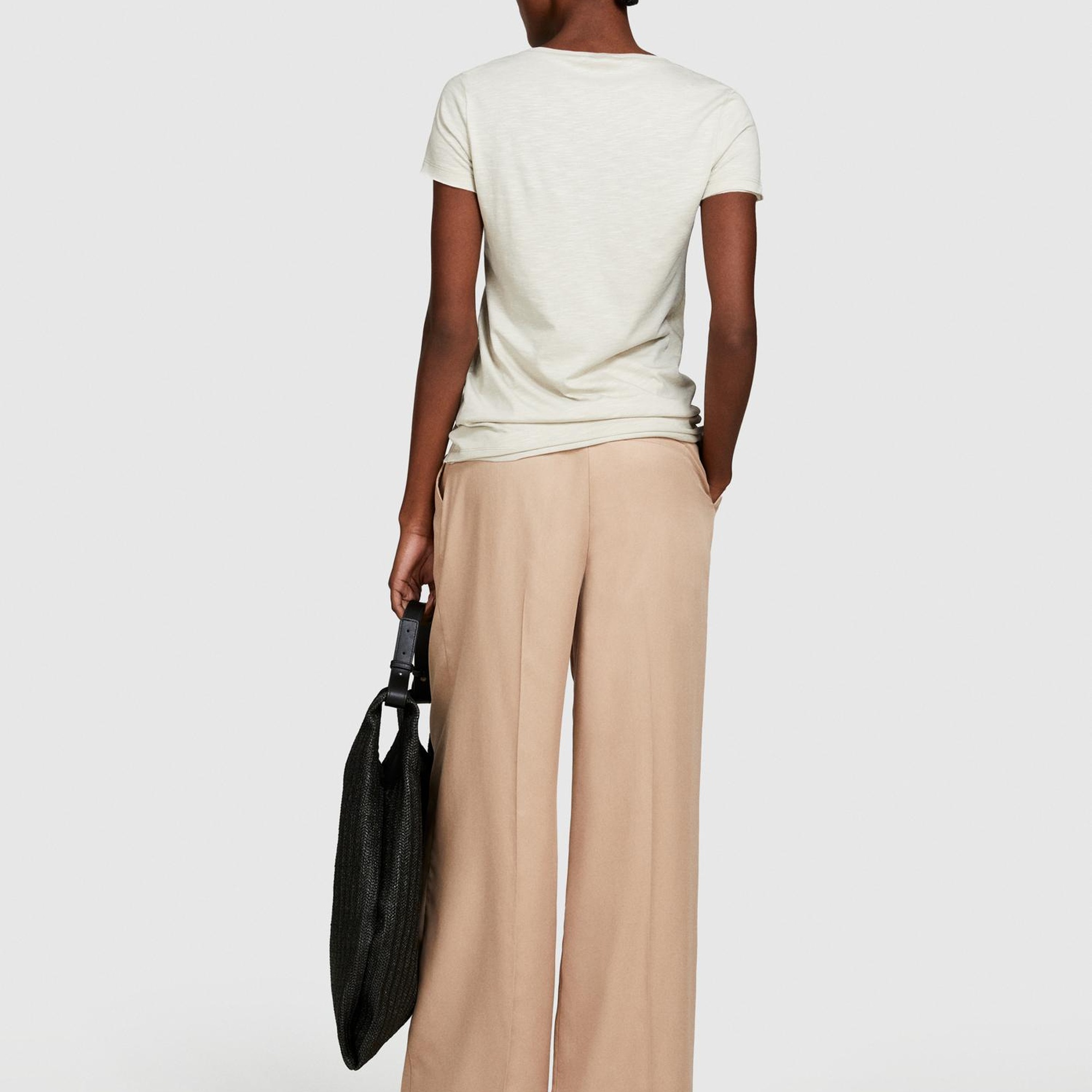 Kadın Bej Pamuk Modal Karışımlı Bisiklet Yaka T-Shirt